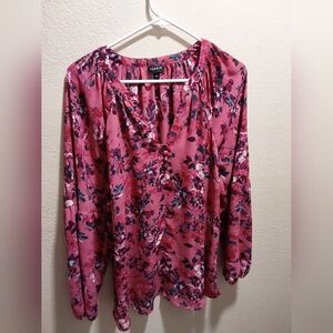 Torrid Pink Black Ruched 3/4 Sleeve Blouse